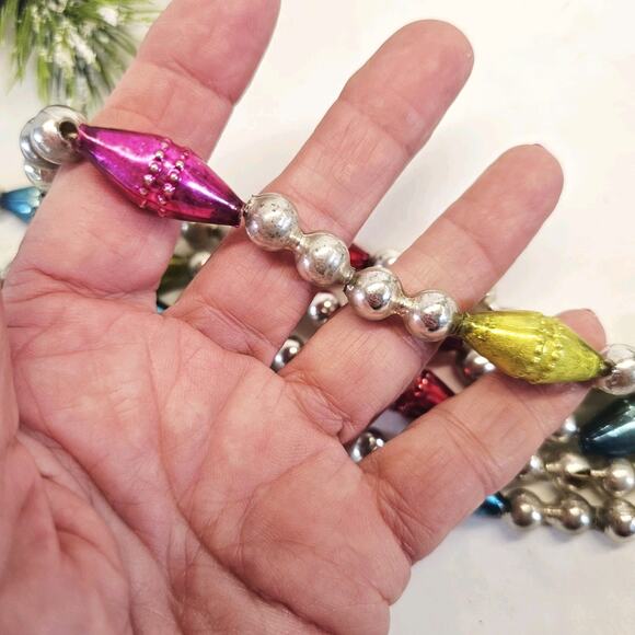 Vintage Christmas Tree Mercury Glass Bead Garland Double Indent Beads & Barrels - Picture 7 of 8